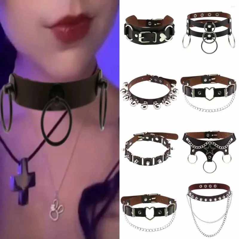 Choker gotisk kedja halsband brun läderparty punk krage goth för kvinnor kawaii pub cosplay smycken