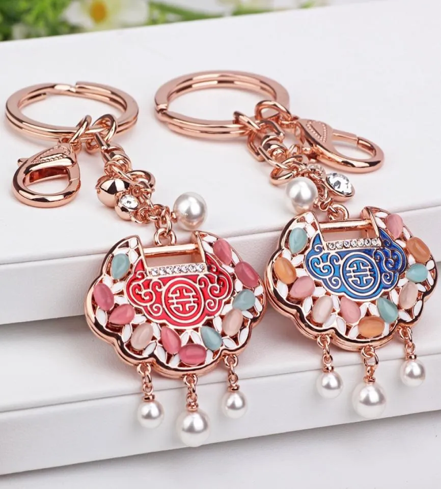 Brand Keychains 18K Rose Gold Plated Lucky Lock Symbolizes Health Keyring Girl Friend Present Holder Luxury Keychain Lover Gifts7458660