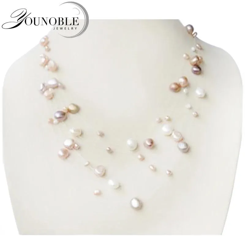 Necklaces Younoble Genuine Natural Pearl Necklace,fashion Multilayer Necklace Women Wedding Girl Mother Birthday Best Gift White Multi