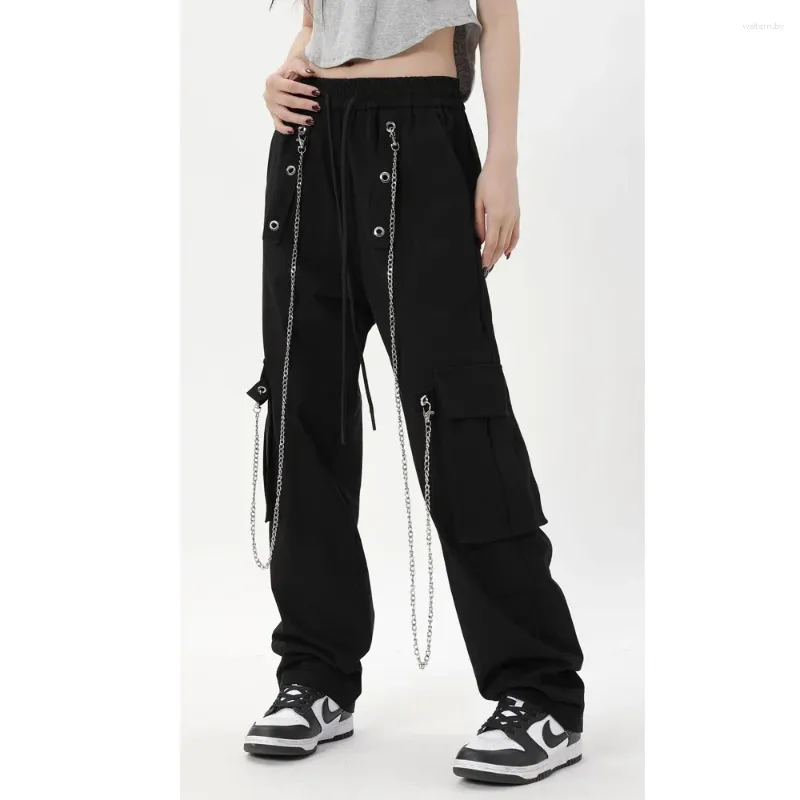 Women's Pants Women Chain Streetwear Fashion Hip Hop Loose Casual Vintage Cargo City Boy Girl Dance Trousers Men Baggy Sweatpant