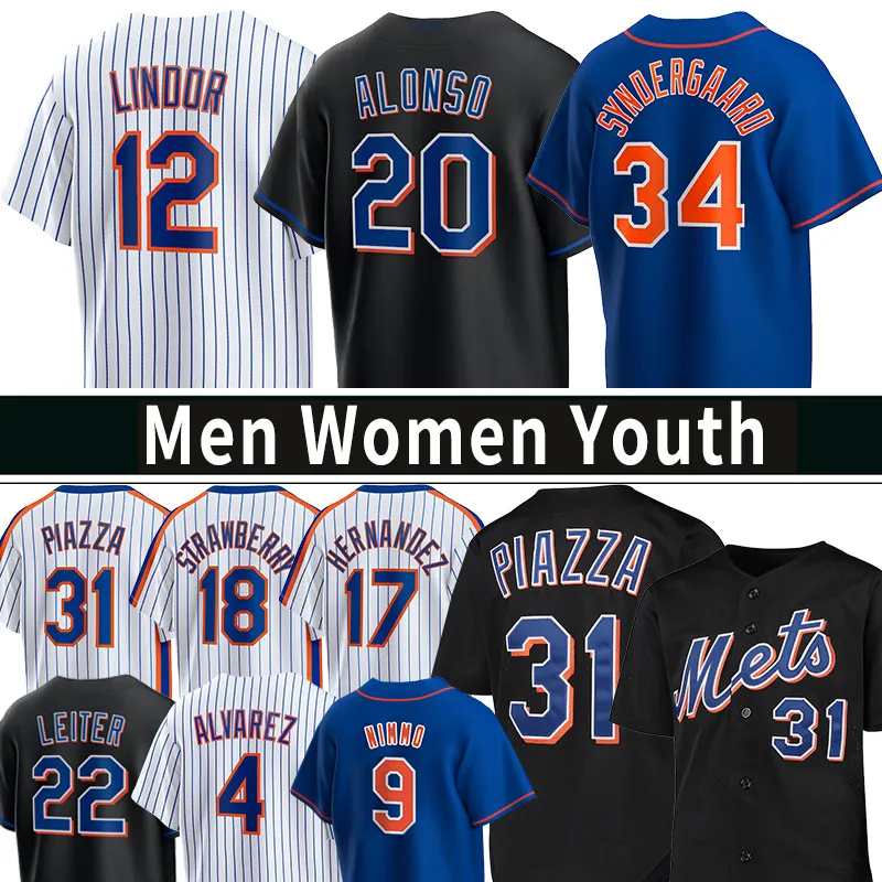 12 Maglie da baseball Francisco Lindor Mets Kodai Senga Brandon Nimmo Pete Alonso Starling Marte Mike Piazza Darryl Strawberry Francisco Alvarez Keith Hernandez