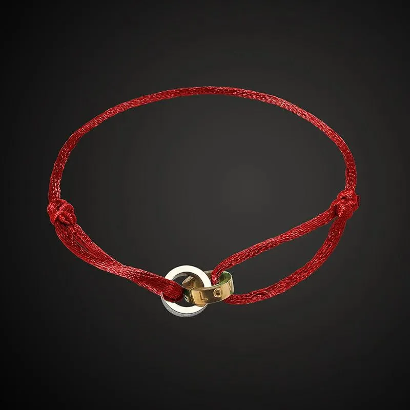 Браслеты Vankeliif, простой бренд из нержавеющей стали, два круга, браслет унисекс, красная веревка ручной работы, классические модные украшения, лучший подарок