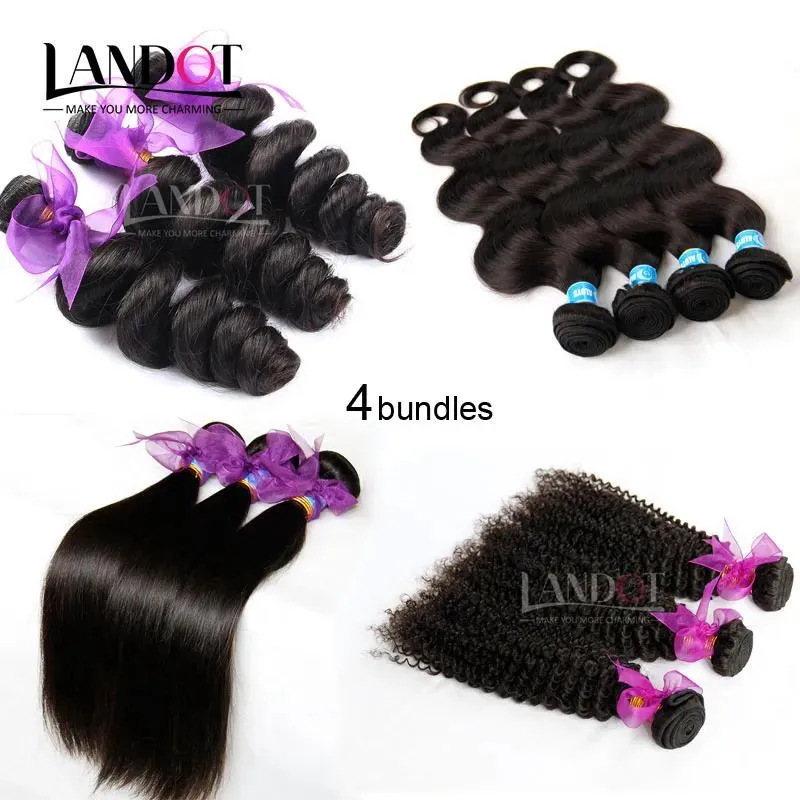 Trames 4 Bundles 8A Non Transformés Péruvienne Vierge Cheveux Humains Tisse Vague de Corps Droite Vague Lâche Crépus Bouclés Couleur Naturelle Cheveux Péruviens E