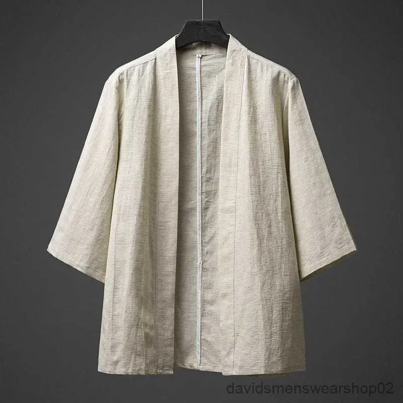 Mäns avslappnade skjortor kinesisk stil Hanfu Etnisk stil plus storlek Ancient Style Robe Kimono Cardigan Shirt Men's Casual Cape Jacket