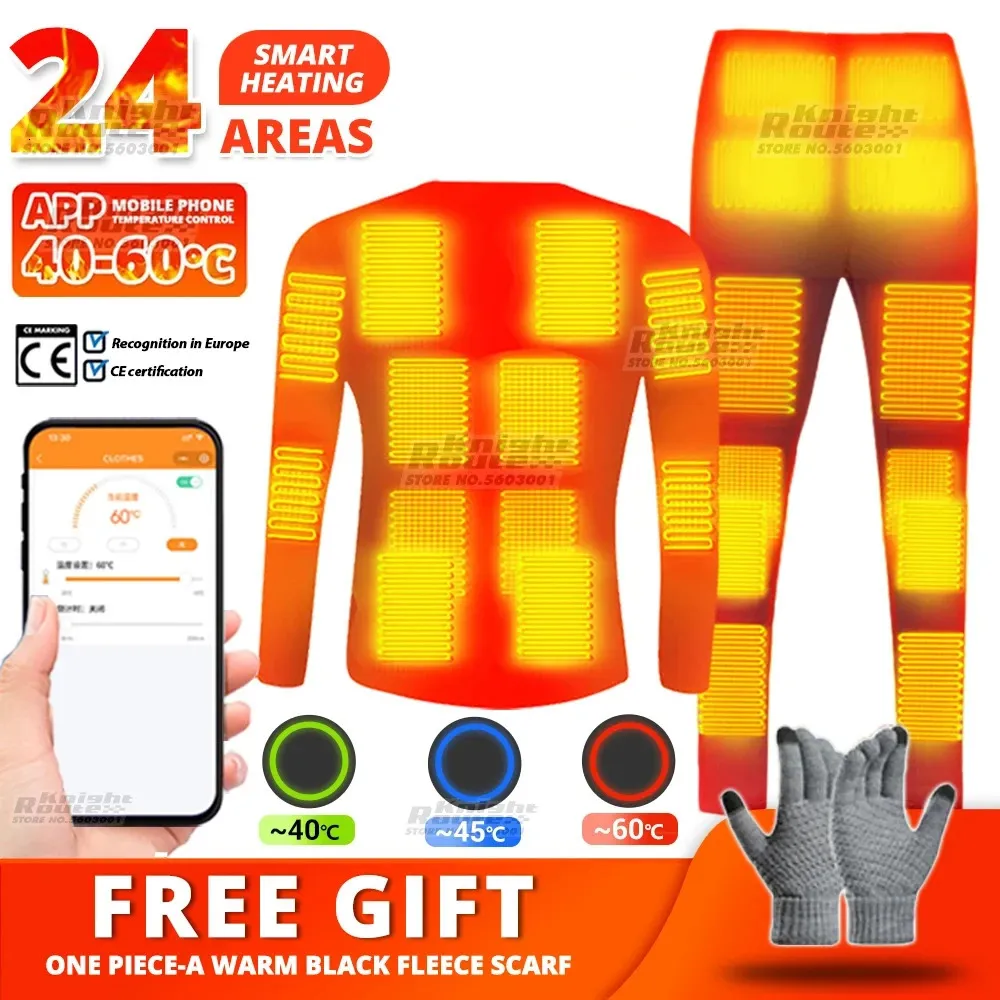 24 Area APP controllo Giacca riscaldata Intimo termico Donna Uomo Tuta da sci USB Abbigliamento riscaldato elettrico Camicia Pesca invernale 240103