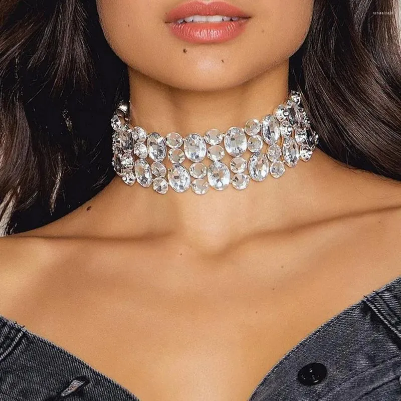 Choker Stonefans Große geometrische mehrreihige Halskette mit Strasssteinen, unregelmäßiger Kristallkragen, Partyschmuck für Frauen