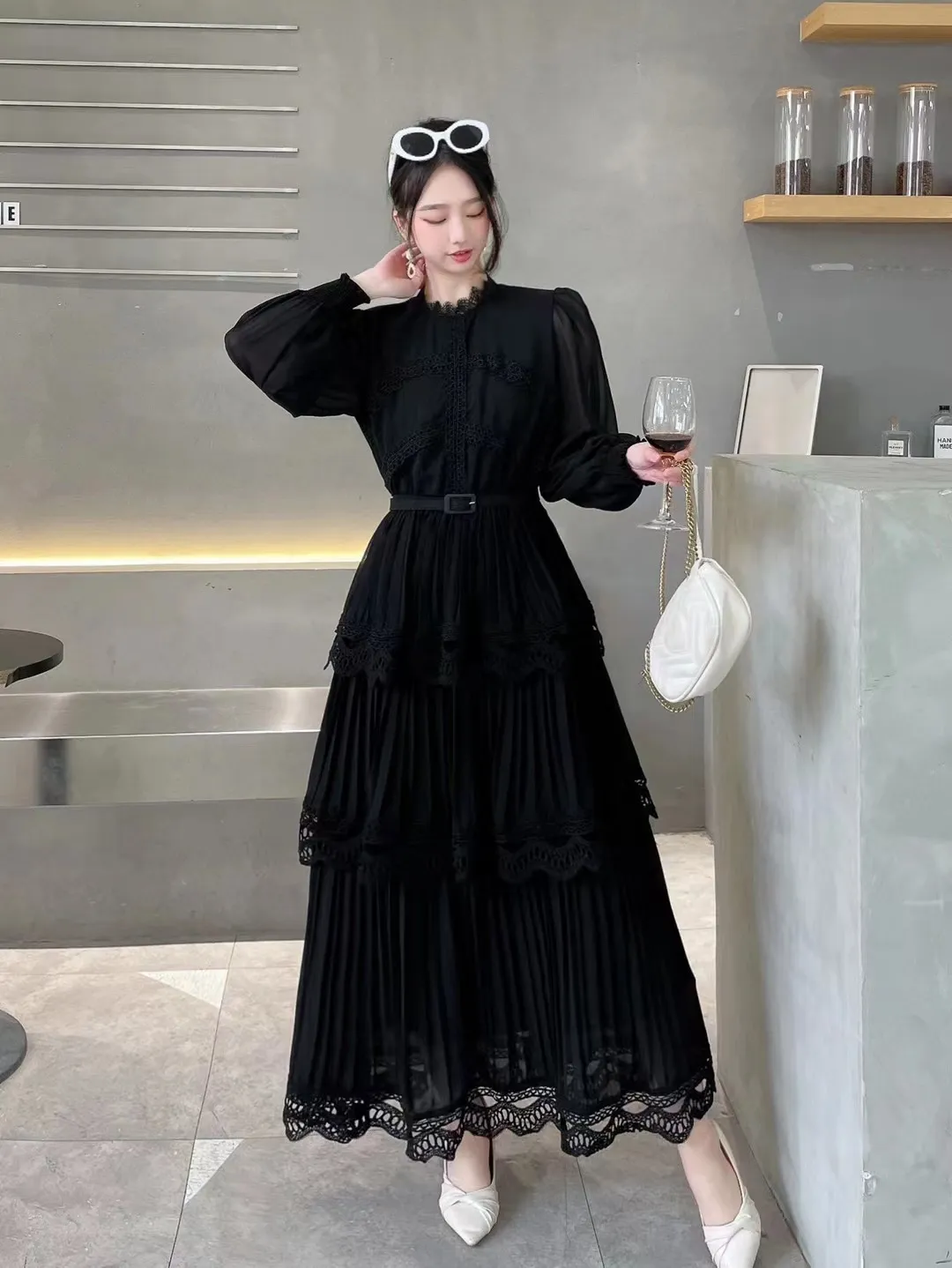 chinese dress ladies Elsie Modern A-Line Long Sleeves Chiffon Dresses, Rust