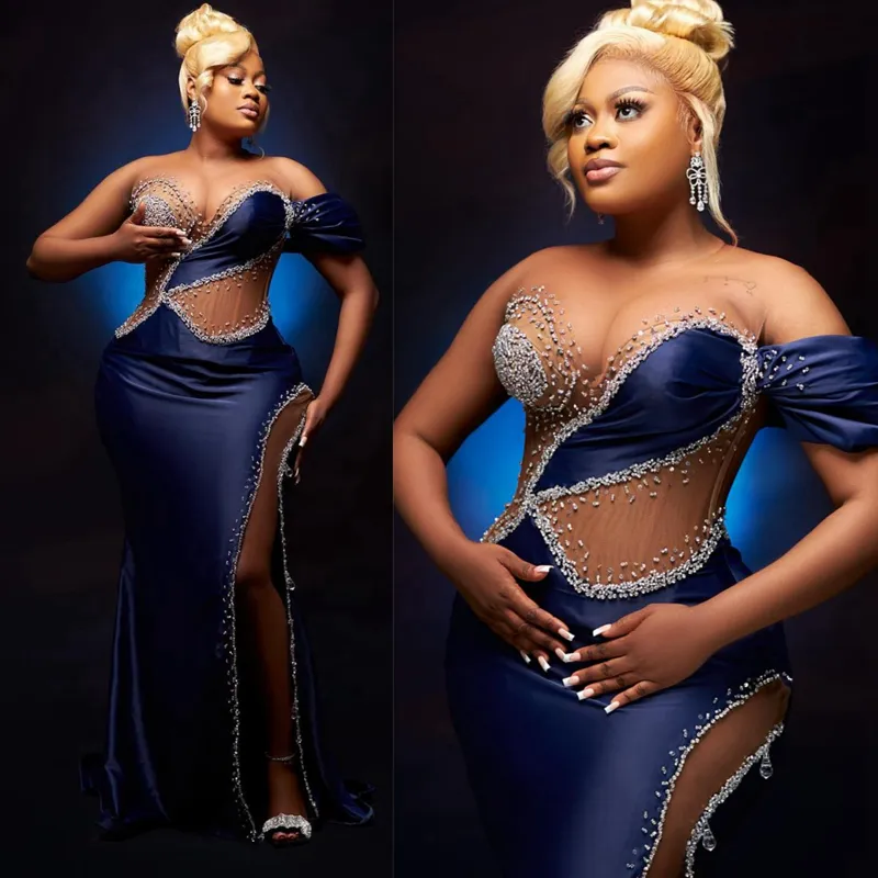 Navy blue sheer dress online