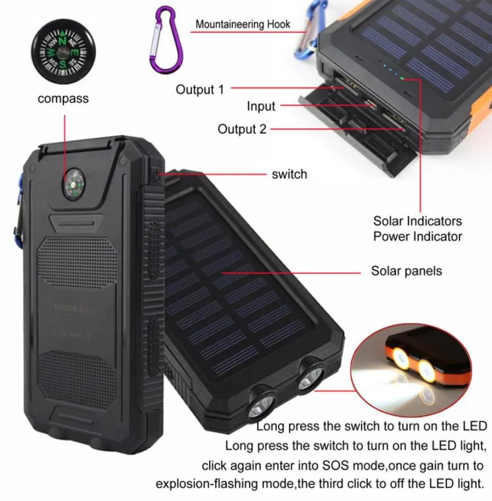 20000MAH 2 USB Port Solar Power Bank Charger Extern Backup Battery With Retail Box för iPhone iPad Samsung9883767