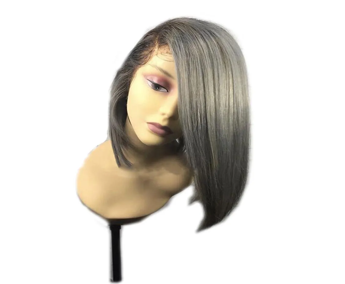 Ombre Black To Silver Grey Wig side part Bob Wig Synthetic Lace Front Wig Heat Resistant Hair Short Wigs For Women3370444