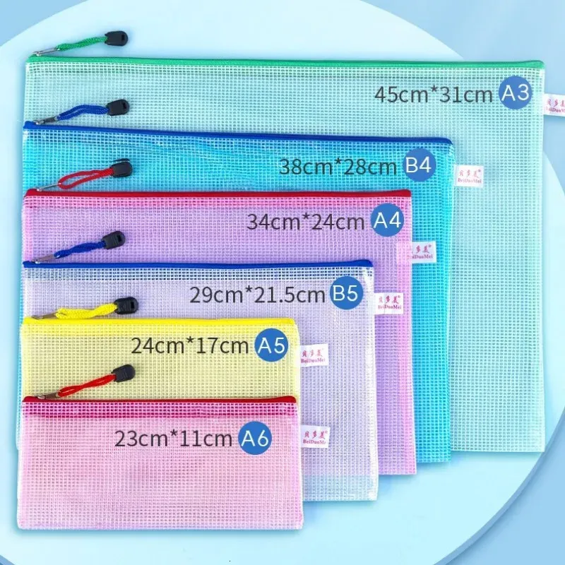 10 pièces A6a5a4a3 pochette à fermeture éclair en maille sac à documents étanche dossiers à fermeture éclair fournitures de bureau scolaires trousse à crayons sacs de rangement 240102