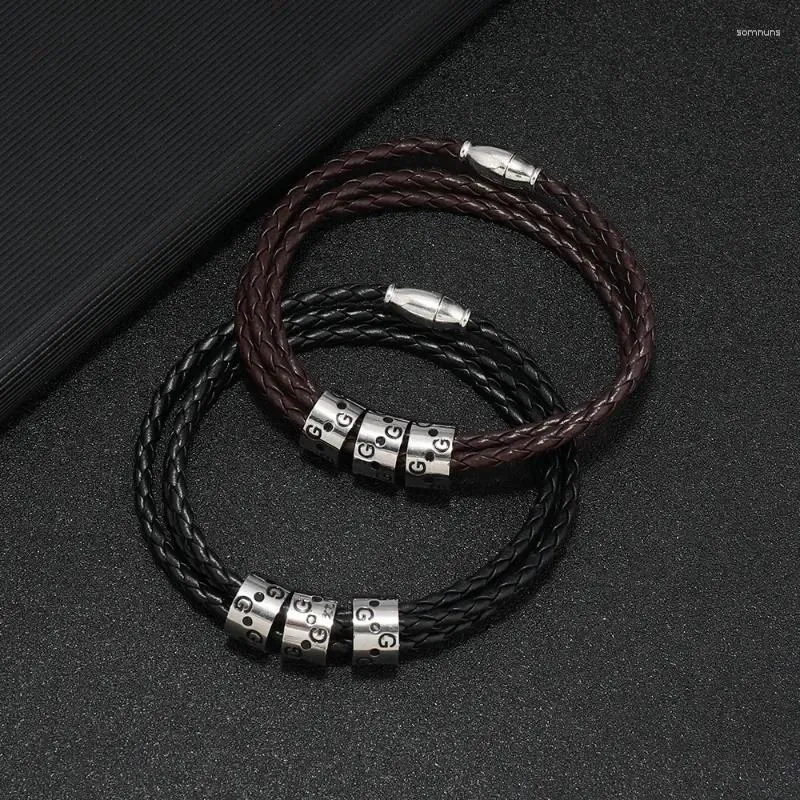 Braccialetti con ciondoli Accessori in corda intrecciata in pelle multistrato da uomo Amazon Lettera in acciaio al titanio semplice