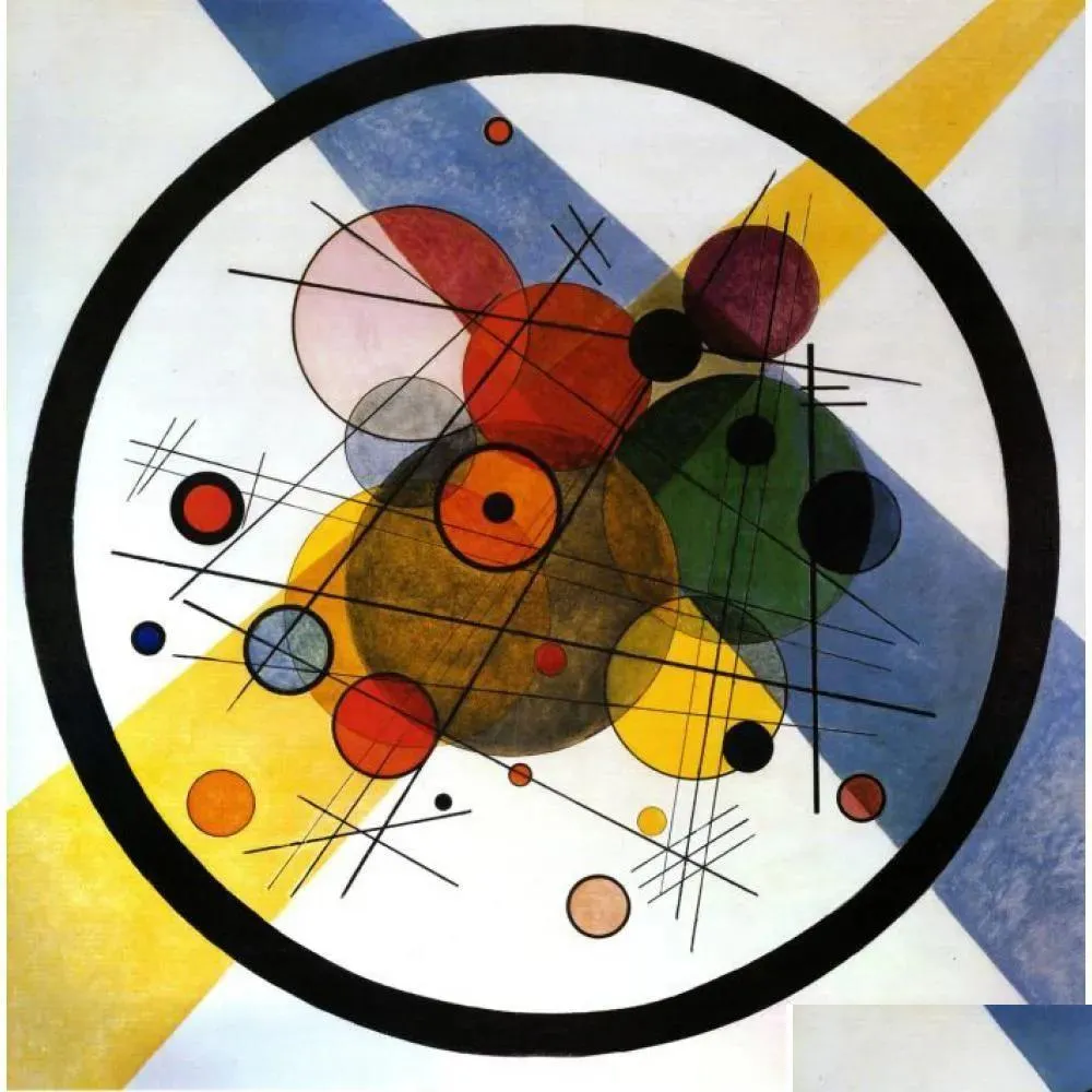 Dipinti Immagine da parete dipinta a mano Wassily Kandinsky Cerchi ad olio in cerchio Arte moderna su tela per ufficio Sala Consegna goccia Hom Dhhcc