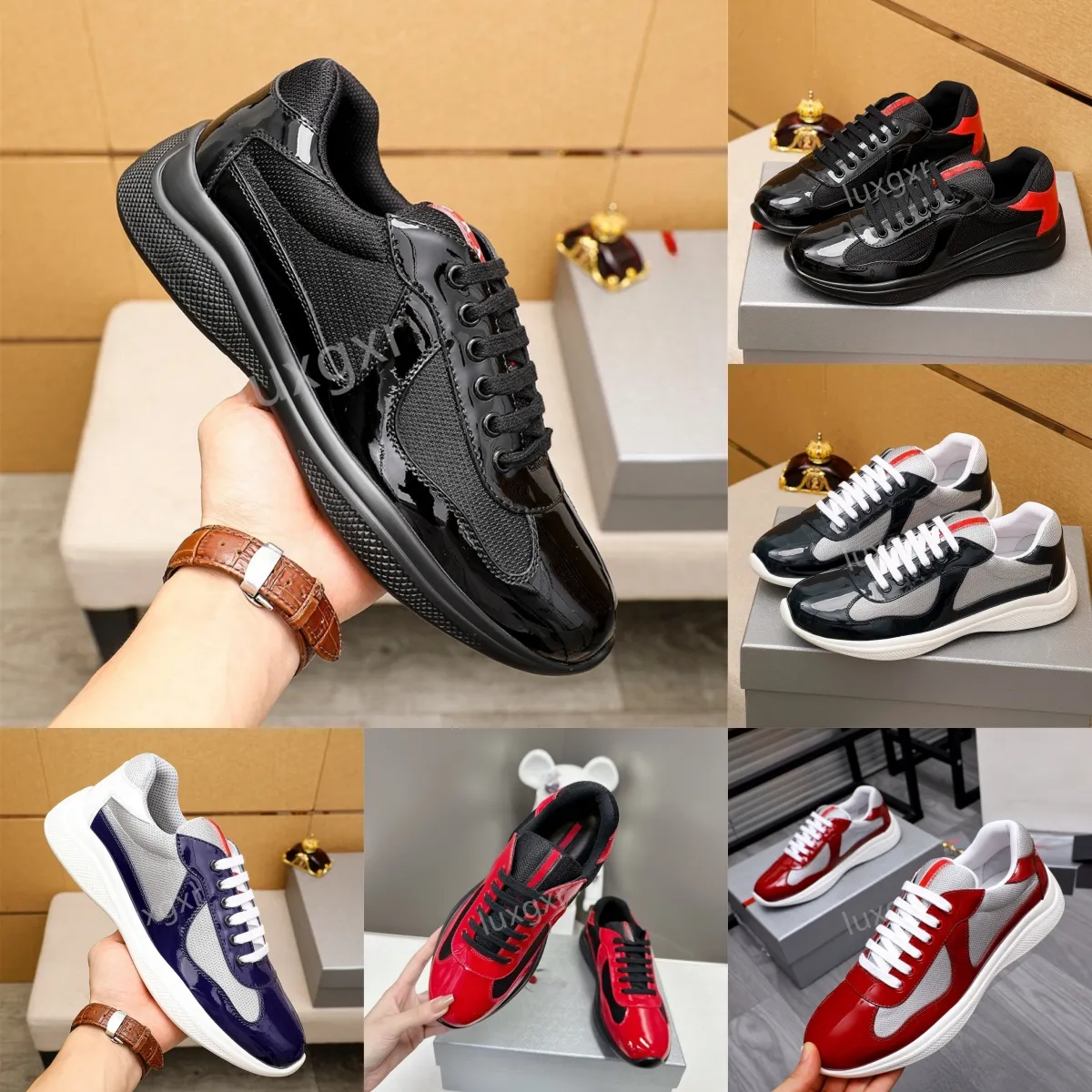 Chaussures de designer Hommes Casual Sneaker Baskets plates pour femmes Cuir verni Entraîneur d'extérieur Sport de luxe Véritable chaussure en cuir mode femme course surface en maille