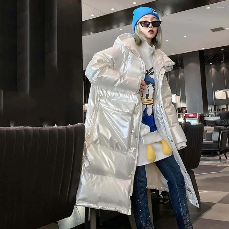 Women's Down Winter Jacka Kvinnor Glossy Waterproof Parka Pock Fashion White Long Jackets Kvinnliga Tjock varma streetwear