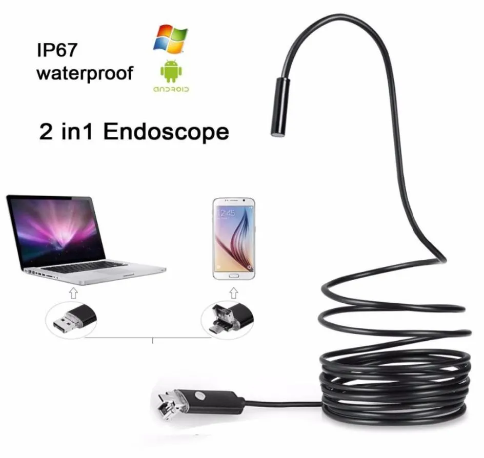 ALK 1 st USB Endoscoop Camera 7mm lens 2 in 1 Slang Endoscoop Borescope Video Detectie IP67 Waterdicht voor Android PC2334155