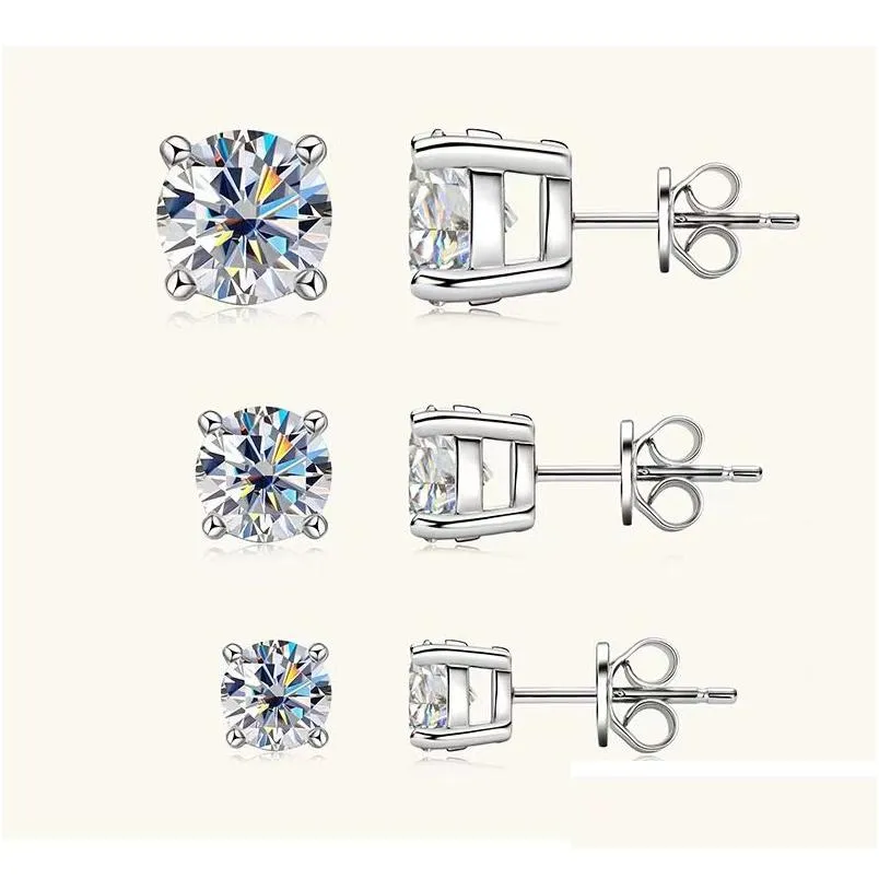 Stud 0,5-2 karat Real Moissanite Moisanne Stone Earrings For Ladies 925 Sterling Sier Wedding Engagement Jubileumsgåva med Jewel Dhzwz