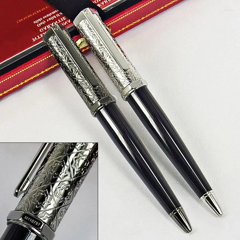 Hepagon CT Santos-Dumont Metallic Black Snow Flower Luxury Metal Ballpoint Pen with Serie Number Silver / Trim