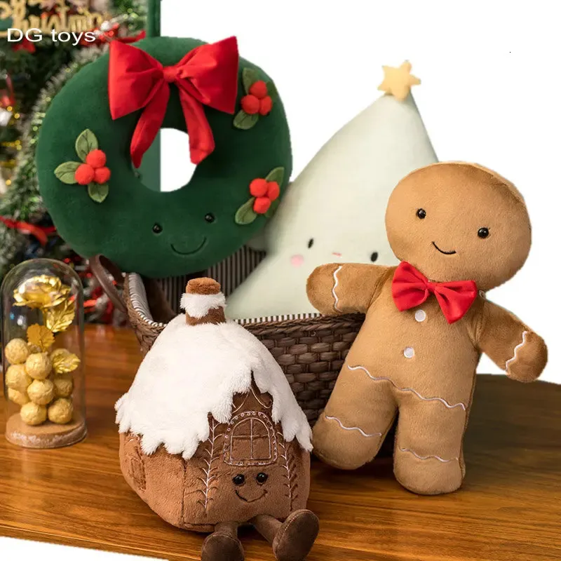 Kawaii Natale Pane allo zenzero Peluche Ripiene Biscotto al cioccolato Casa Forma bambola Divertente Albero di Natale Decorazioni per feste Cuscino Cuscino 240102