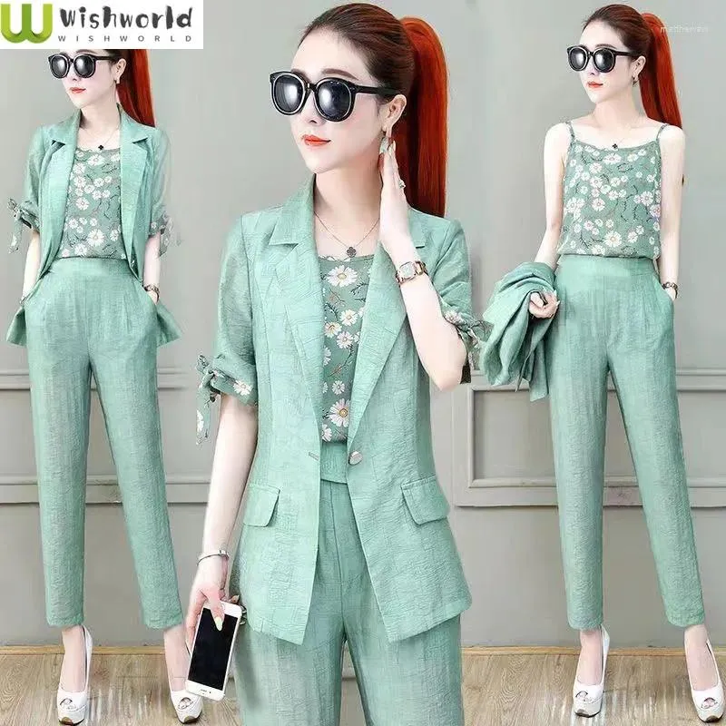 Women's Two Piece Pants 2024 Spring And Autumn Korean Fashion Casual Suit Small Coat Foreign Style Elegant Three Set