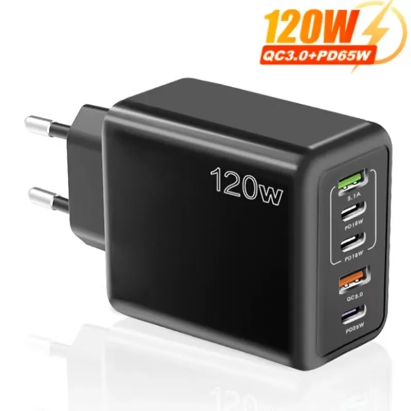 120W 5 Ports USB C PD Ladegerät Schnellladung Quick Charge 3.0 Typ C Telefon Ladegerät Adapter für iPhone 15 14 Xiaomi Samsung S24 Tablet