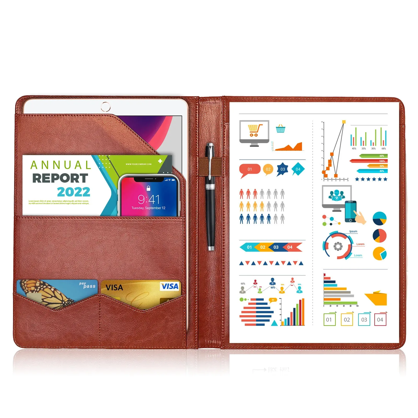 Wielofunkcyjny folder konferencyjny A4 Business Spiratery PU skórzane pliki kontraktowe Foldery składające akta Office School Supplies 240102