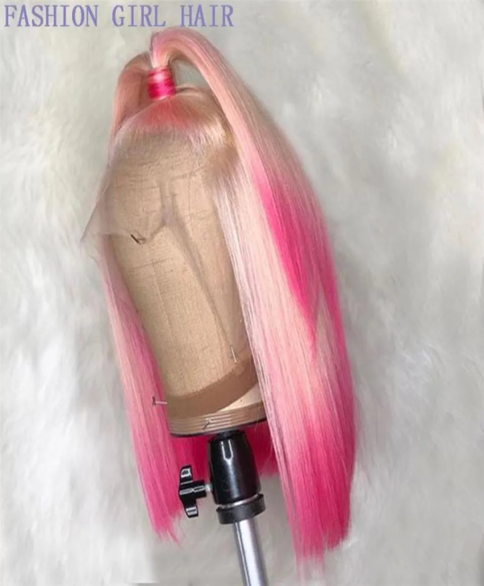 Ombre Pink krótka koronkowa symulacja przedni peruki ludzkie włosy 10 16 cali Brazylijska prosta peruka Bob Pre ​​wyrzucana z dziecięcymi włosami Syntetyka7294558