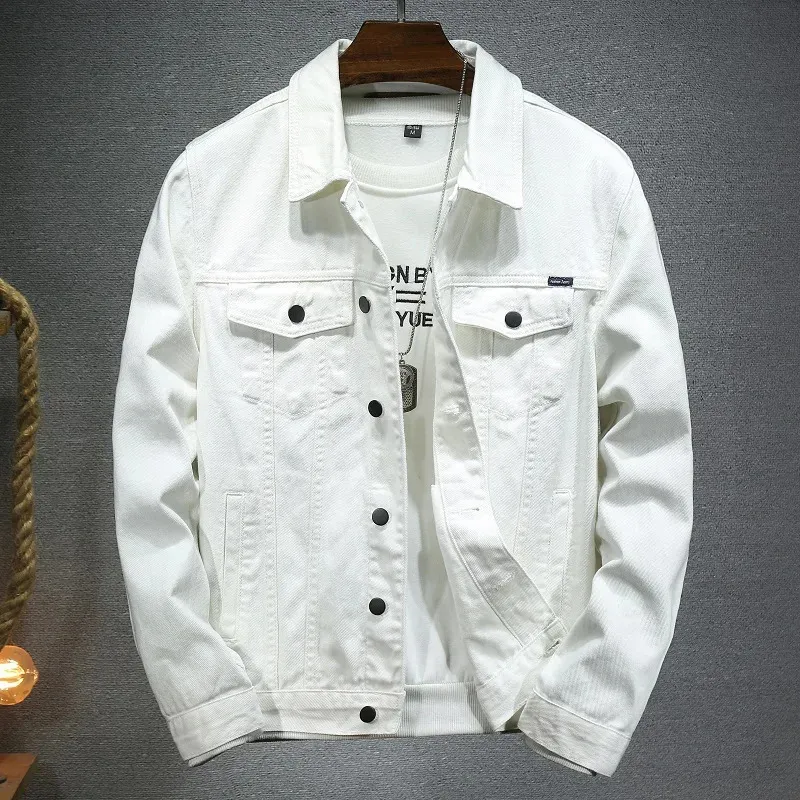 Autumn High-quality Men's Denim Jacket White Black Blue Fashion Casual Button Stretch Street Personality Denim Jacket S-5XL 240102