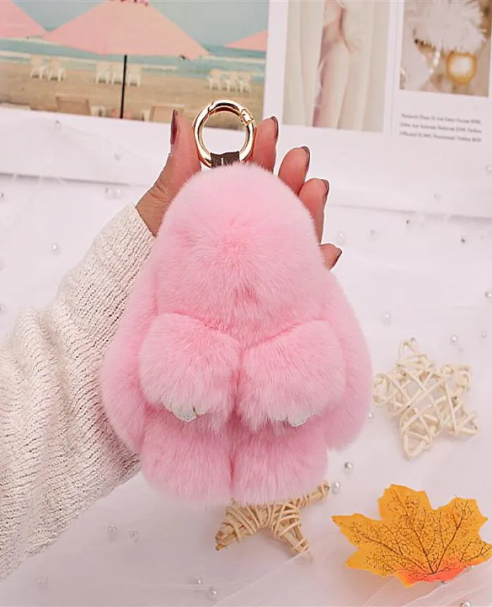 10 cm verklig äkta Rex Rabbit Fur Bunny Bag Charm Keyring Phone Purse Handbag Pendant Gift5073045