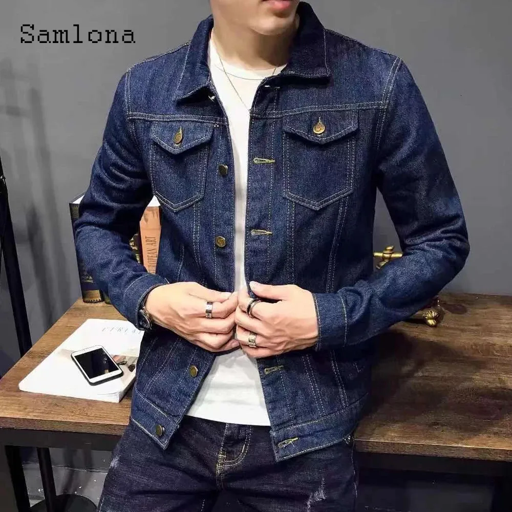 Hösten enkel denimjackor män mode smala jean ytterkläder knappar flyga denim jacka sexiga herrkläder plus storlek S-5XL 240102