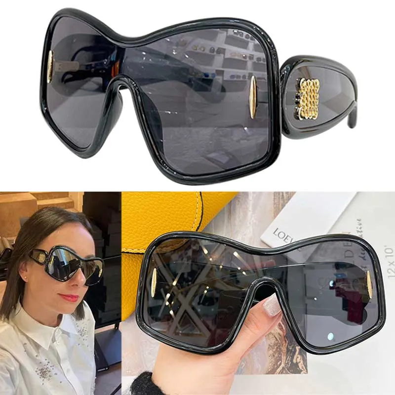 24SS Nya kvinnors mask solglasögon LW40121i Designer Wave Mask Solglasögon Acetat Butterfly Stor ram Black Lens Frame Fashion Märken Mens Protective Mask Glasses