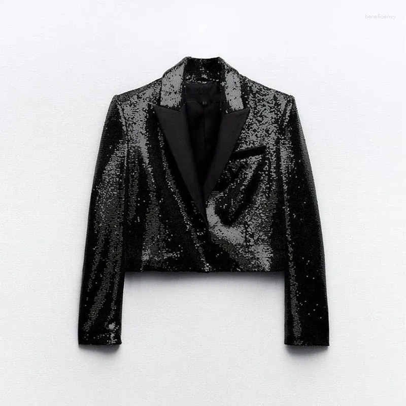 Kvinnorjackor 2024 Spring Sequin Blazers Jacka Kvinnor Hösten Långärmad enkelknapp Kvinnlig Fashion Streetwear Ytterkläder toppar