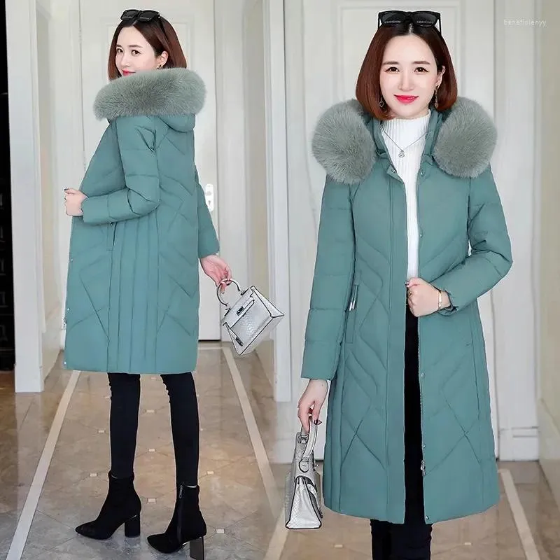 Trench da donna Giacca invernale Con cappuccio Collo lungo in pelliccia Parka Donna Casual Addensare Abbigliamento da neve Giacche Imbottito in cotone Caldo piumino Parka