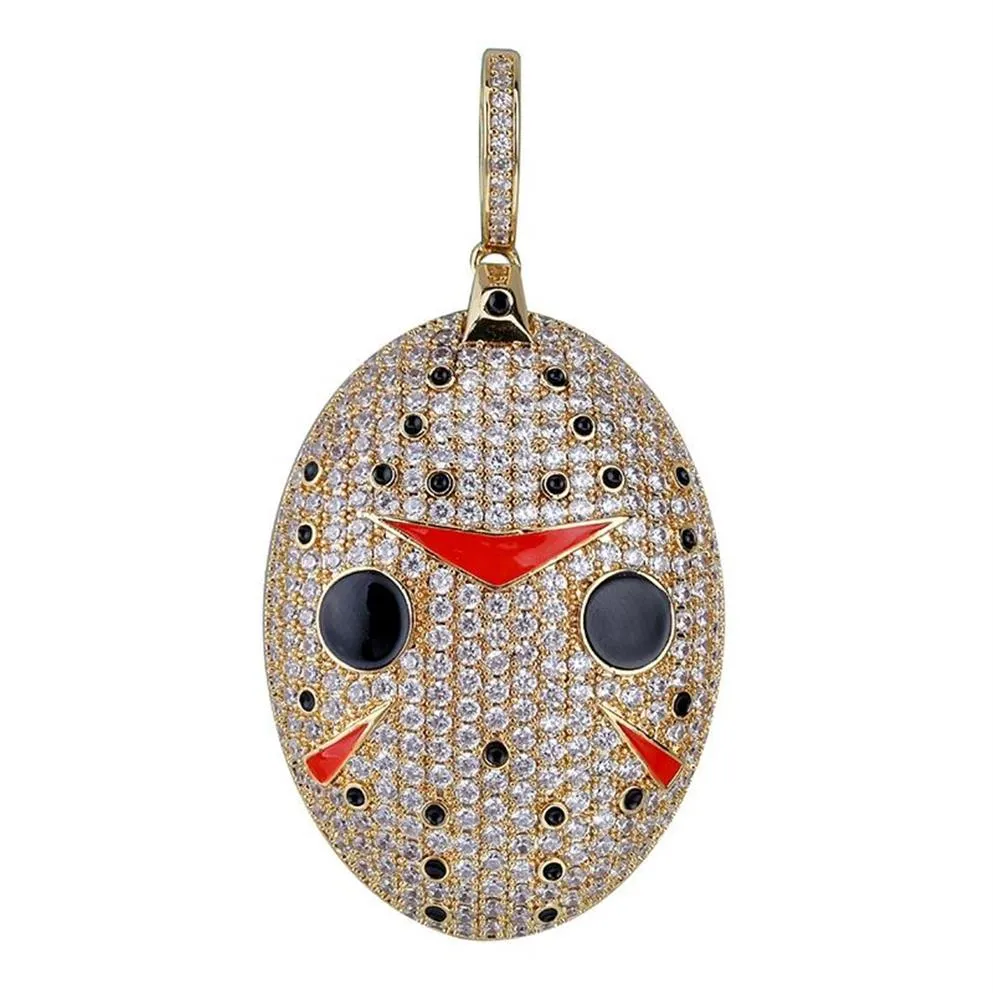 Hip Hop Schmuck Kubikzircon Gold Saw Horror Film Thema Iced Out Anhänger männer Geschenke Horror Maske Anhänger Necklaces217T