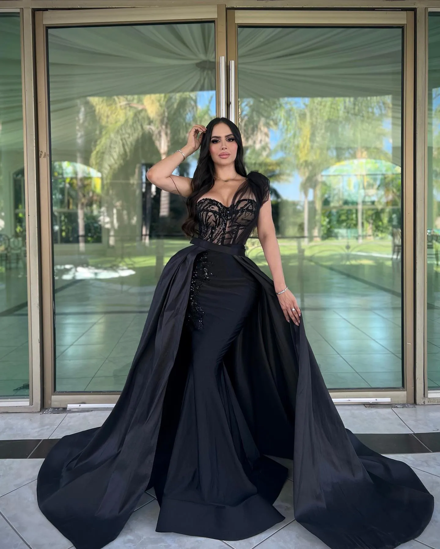 evening dress with detachable train Elegant V-Neck Slim Prom Party Gowns with Detachable Train Mermaid Evening Dress main image 0