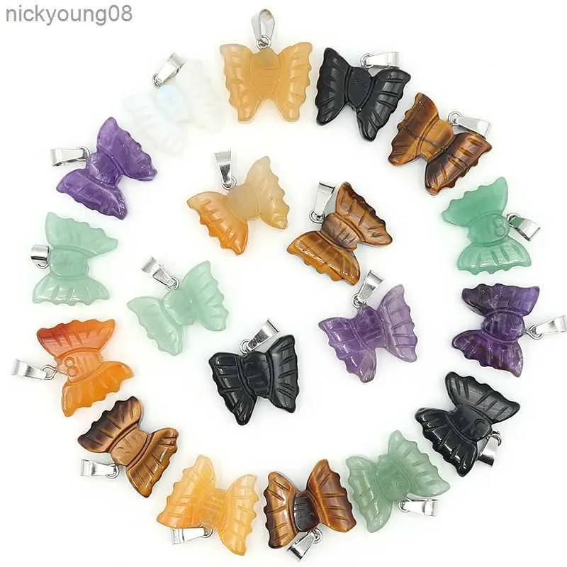 Pendant Necklaces 20pcs Charms Natural Stone Butterfly Pendants Sculpture Carved Fashion Beads For Jewelry Making Necklace Earring Wholesale