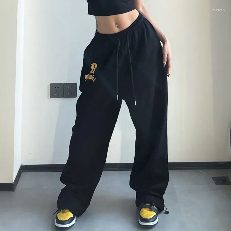 Pantalon Femme YK2 Hip Hop Noir Large Jambe Sports Jeune Femme Vêtements Lâche Casual Gothique Harajuku Danse Jazz Pantalon Y2k Fille 90s