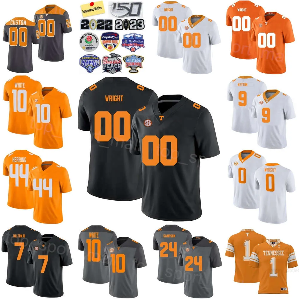 Men College Tennessee Vrijwilligers voetbal 7 Joe Milton III Jerseys University 24 Dylan Sampson 0 Jaylen Wright 44 Elia Herring 10 Squirrel White 9 Ramel Keyton