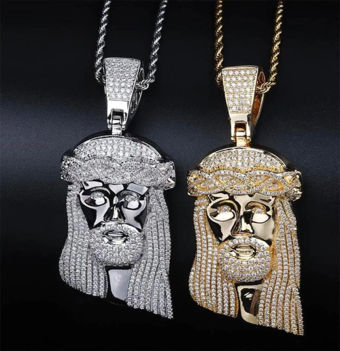 Hanger Kettingen Hip Hop CZ Zirkoon Steen Verharde Bling Iced Out Grote JEZUS Stuk Hangers Ketting Voor Mannen Rapper Sieraden goud Kleur3501145