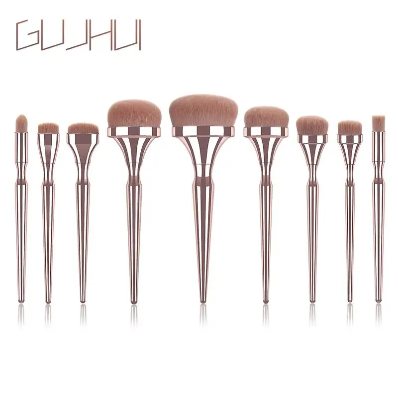 Pennelli 9 pezzi/set di pennelli per trucco Highgrade PurpleGold Soft Beauty Cosmetic Tool Pennello per fondotinta Set di pennelli per trucco per sopracciglia GUJHUI