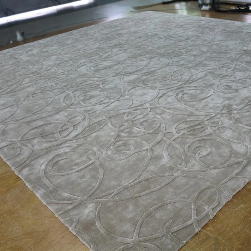 Tapijten gedraaide draad abstracte wervelingen viscose tapijt voor villa luxe vloer