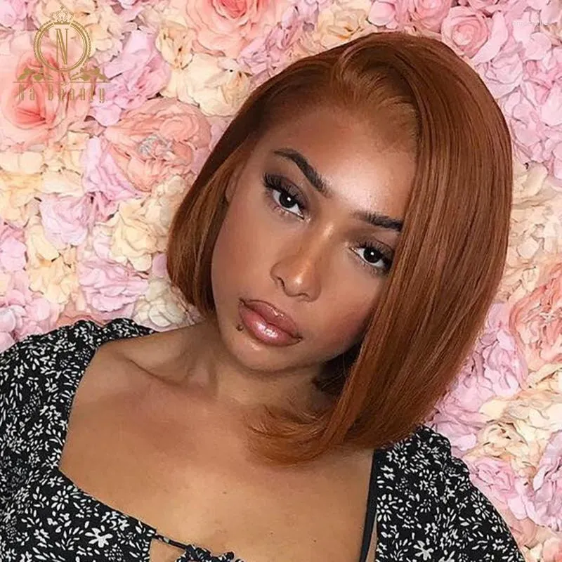 Density Ginger Orange Colored 13x1 Lace Human Hair Wigs 613 Short Bob Wig T Part For Black Women Nabeauty Remy