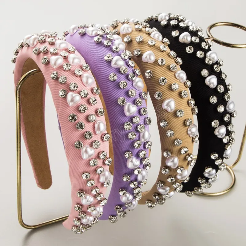 Diademas de esponja con forma de corazón y diamantes de lujo para mujer, accesorios para el cabello a la moda, banda para el pelo brillante para fiesta, tocados de aro