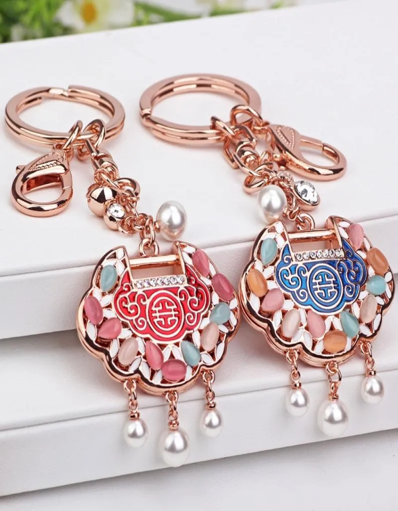 Brand Keychains 18K Rose Gold Plated Lucky Lock Symbolizes Health Keyring Girl Friend Present Holder Luxury Keychain Lover Gifts7839887