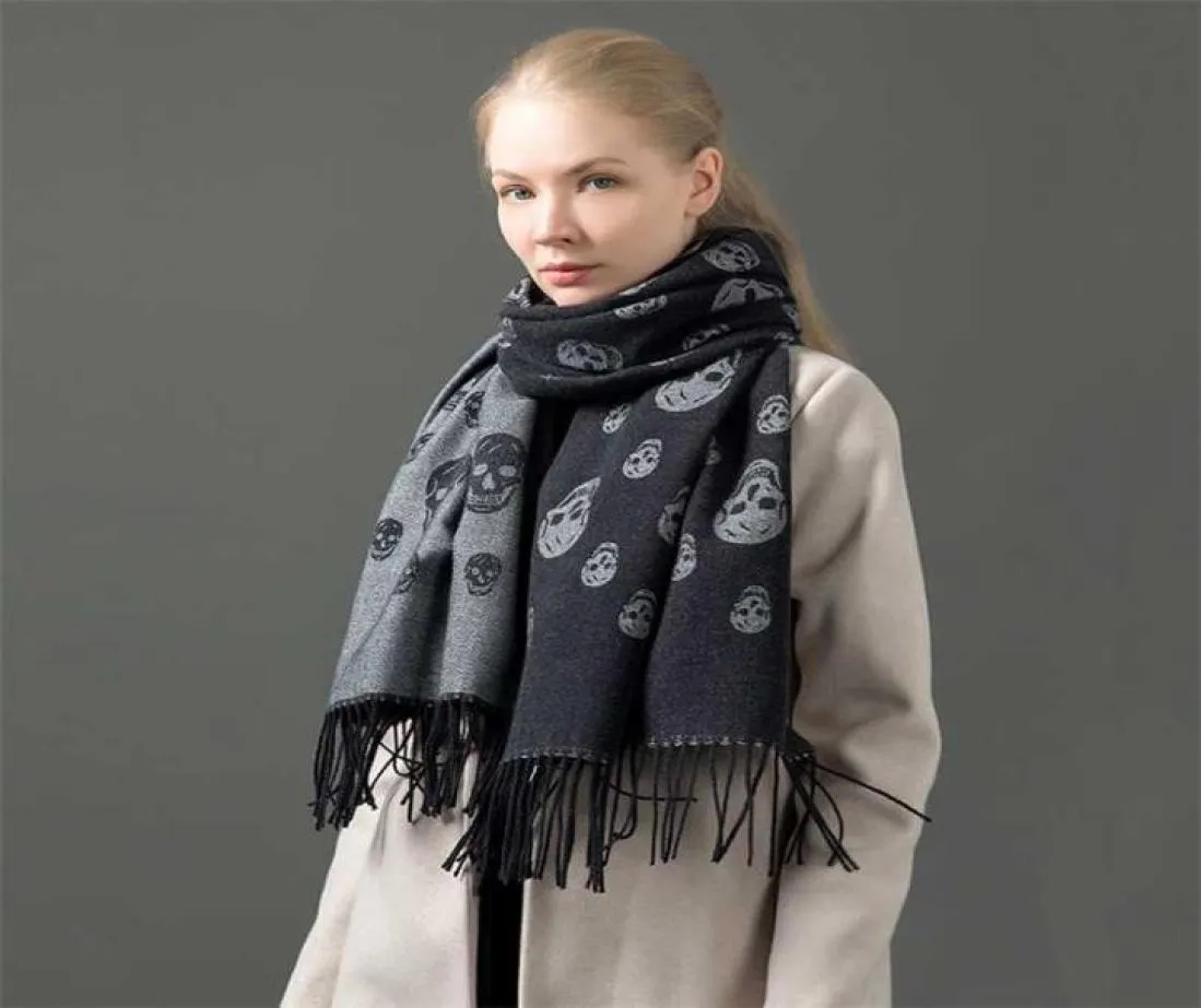 Luxury Skull Cashmere Scarf Women and Men Winter Scarf Thick Shawl Wrap Turban Holiday Gift 2201089088507