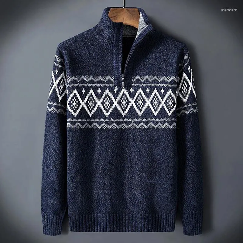 Suéter masculino meia gola alta pulôveres de malha 2024 outono inverno suéter xadrez para homem roupas malhas gola alta
