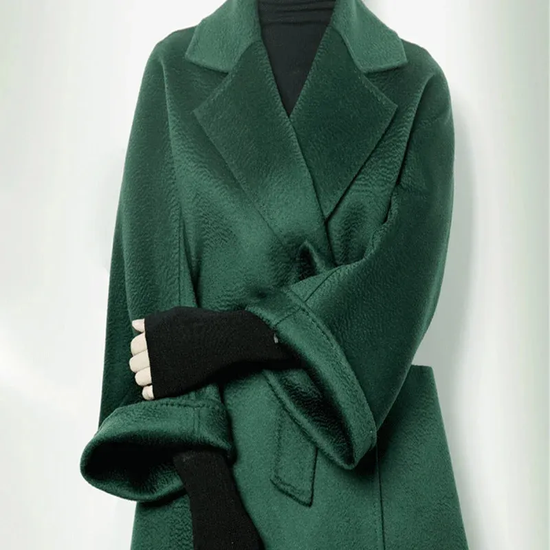 Cashmere Coats Women Mid Length Wool Coat Elegant Suit Collar Loose 