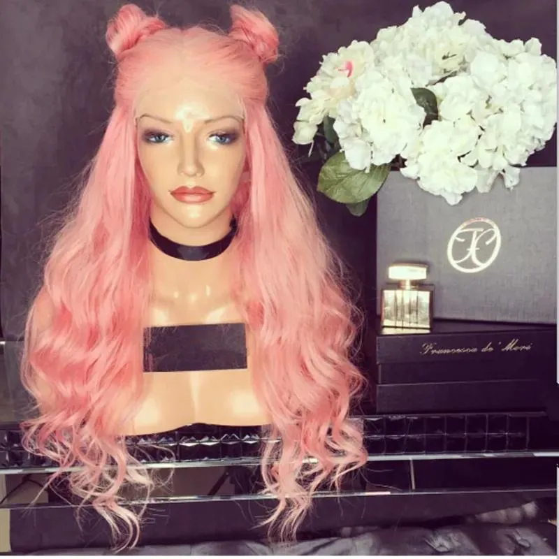 Wigs 2018 fashion Synthetic Lace Front Wig Long pink Hair Heat Resistant African American Lace Frontal Wigs For Women