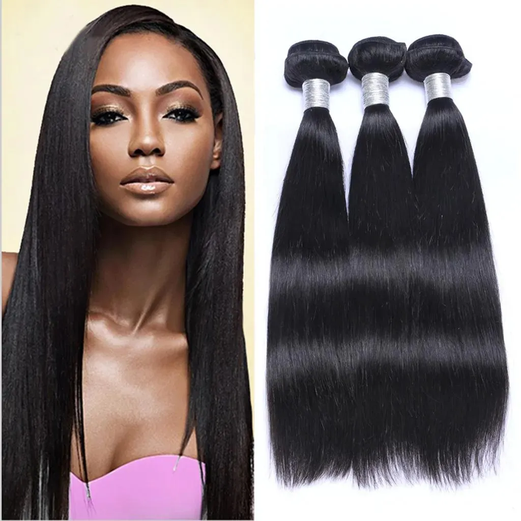 Wefts Brazlian Straight Human Virgin Remy Hair Weaves Natural Black Color Double Wefts Can Be dyed Blaeached 3pcs/lot Hair Extensions Fr