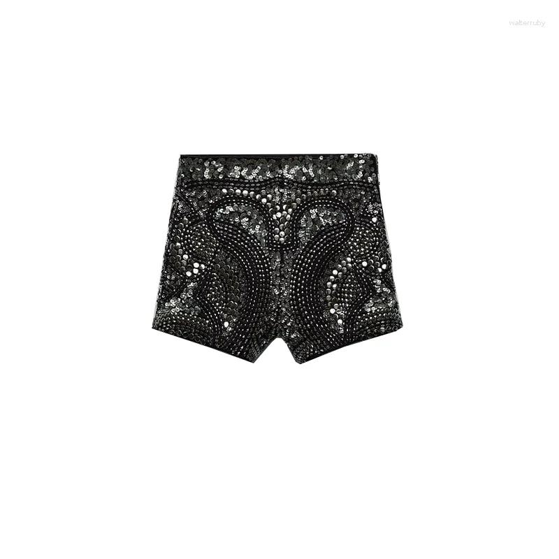 Pantalons Femmes 2024 Été Femmes High Street Perles Shorts Lady Zipper Femme Y2K Sexy Chic Sequin Taille Slim